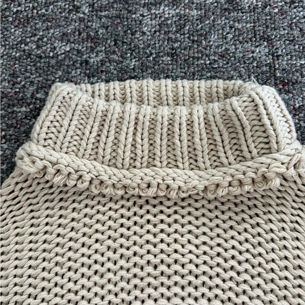 Free People My Only Sunshine Knit Beige Mock neck Cotton Chunky Sweater Medium